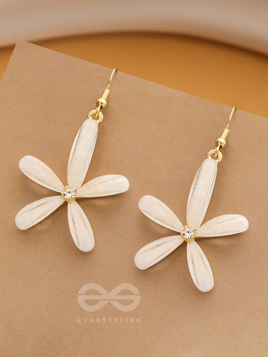 The Budding Blossom- Statement Golden Earrings (Cream White)