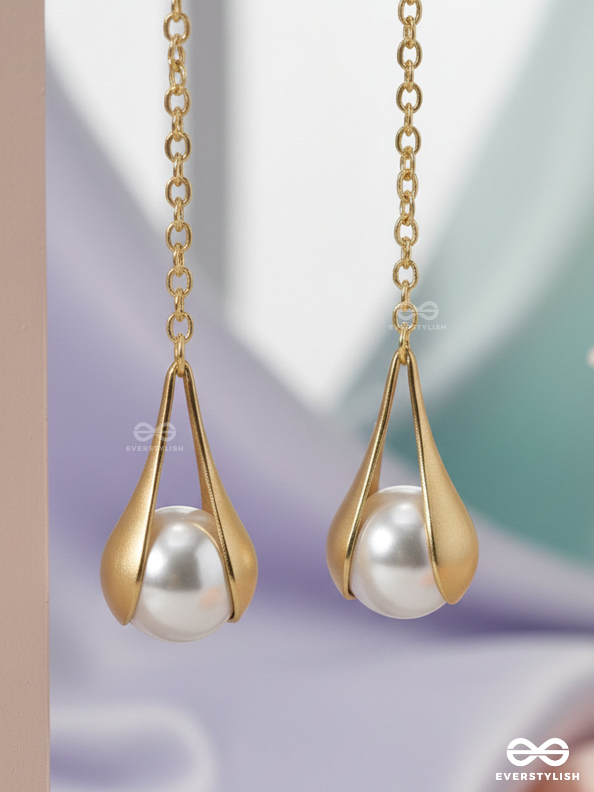 The Hanging Moon- Golden Pearl Earrings