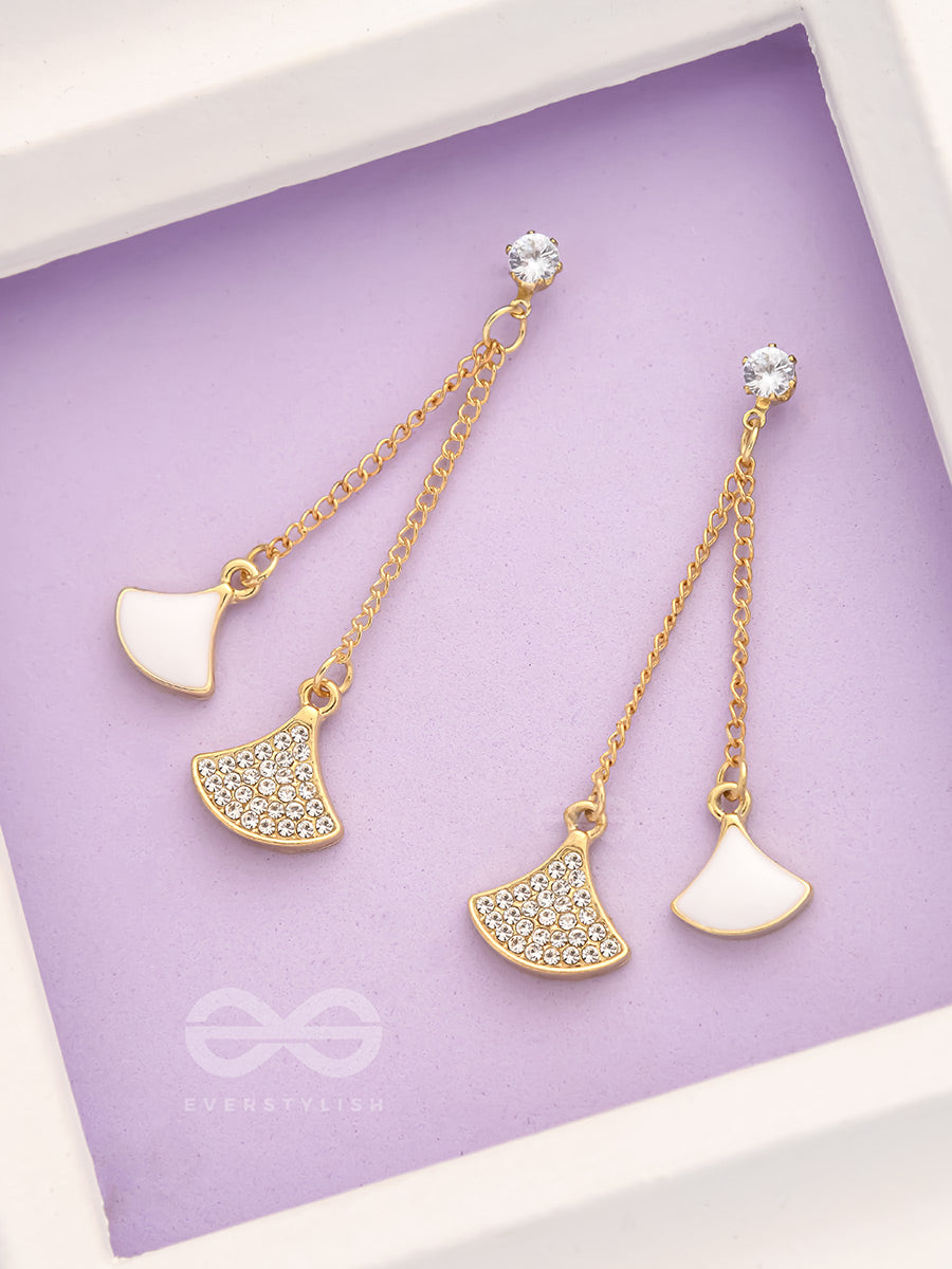 The Pendulum Effect- White And Golden Earrings