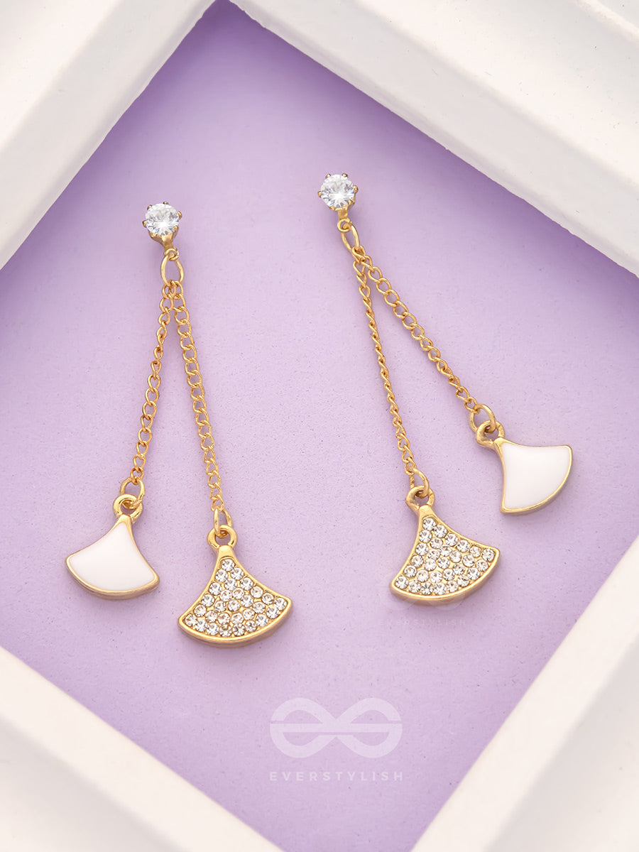 The Pendulum Effect- White And Golden Earrings