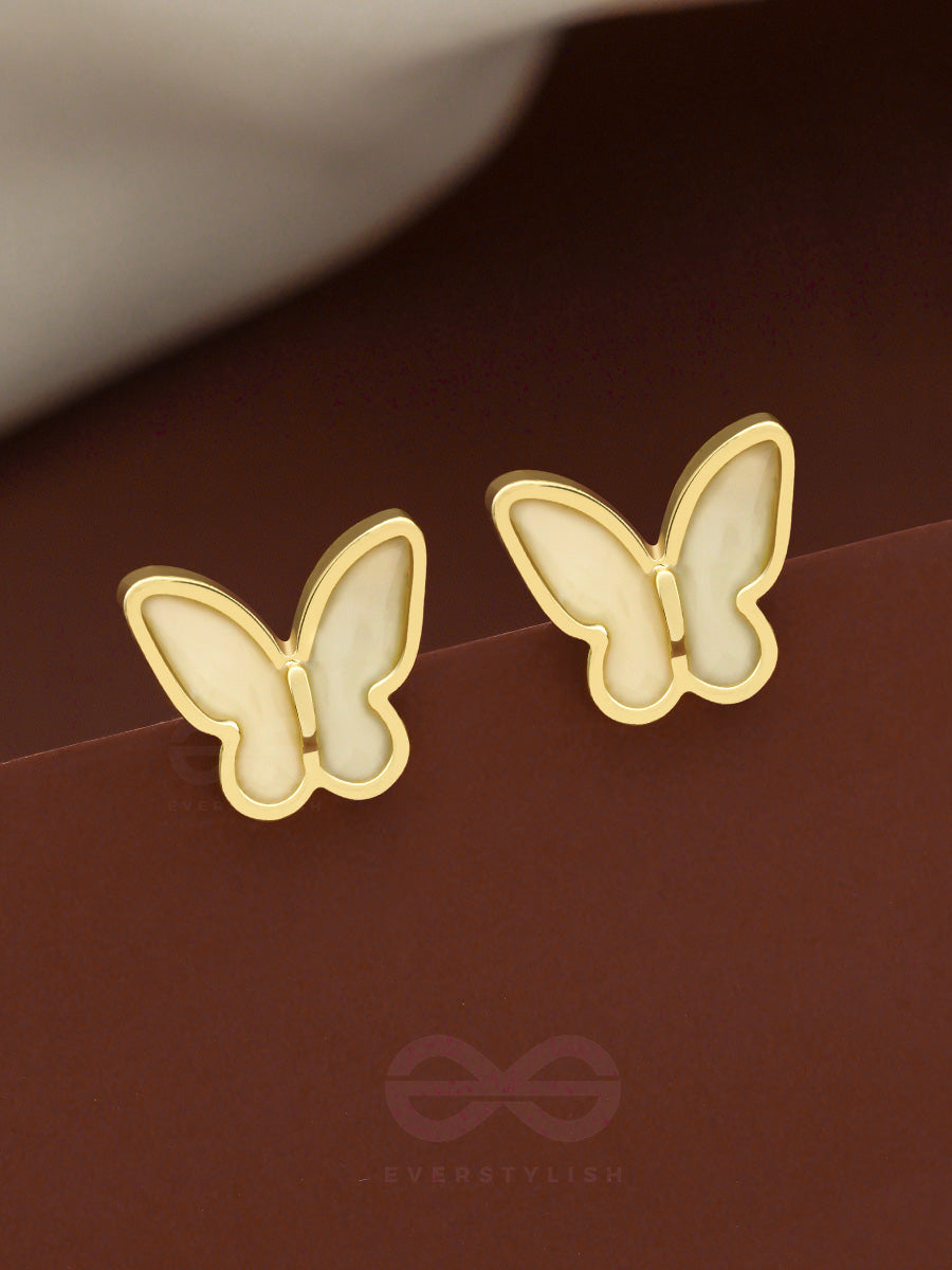 The Winged Wonder- White And Golden Earrings