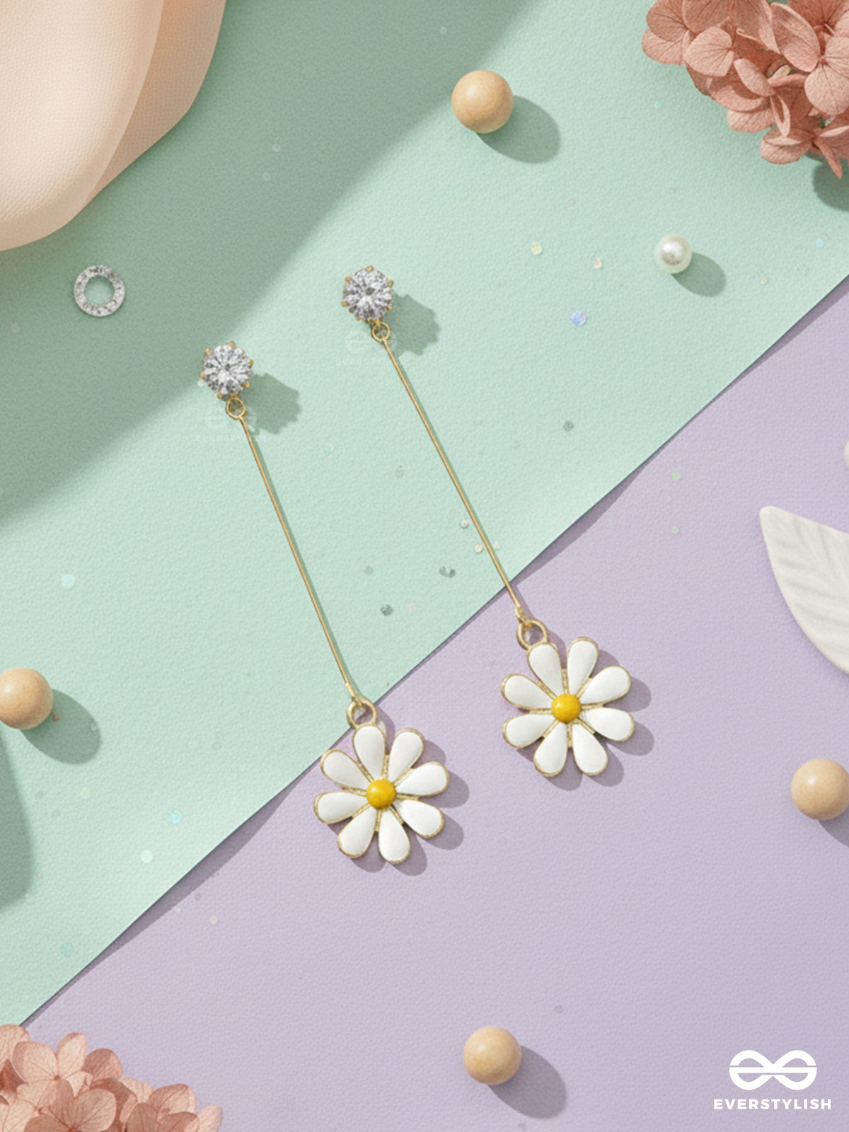 The Droopy Daisy- Golden Enameled Earrings