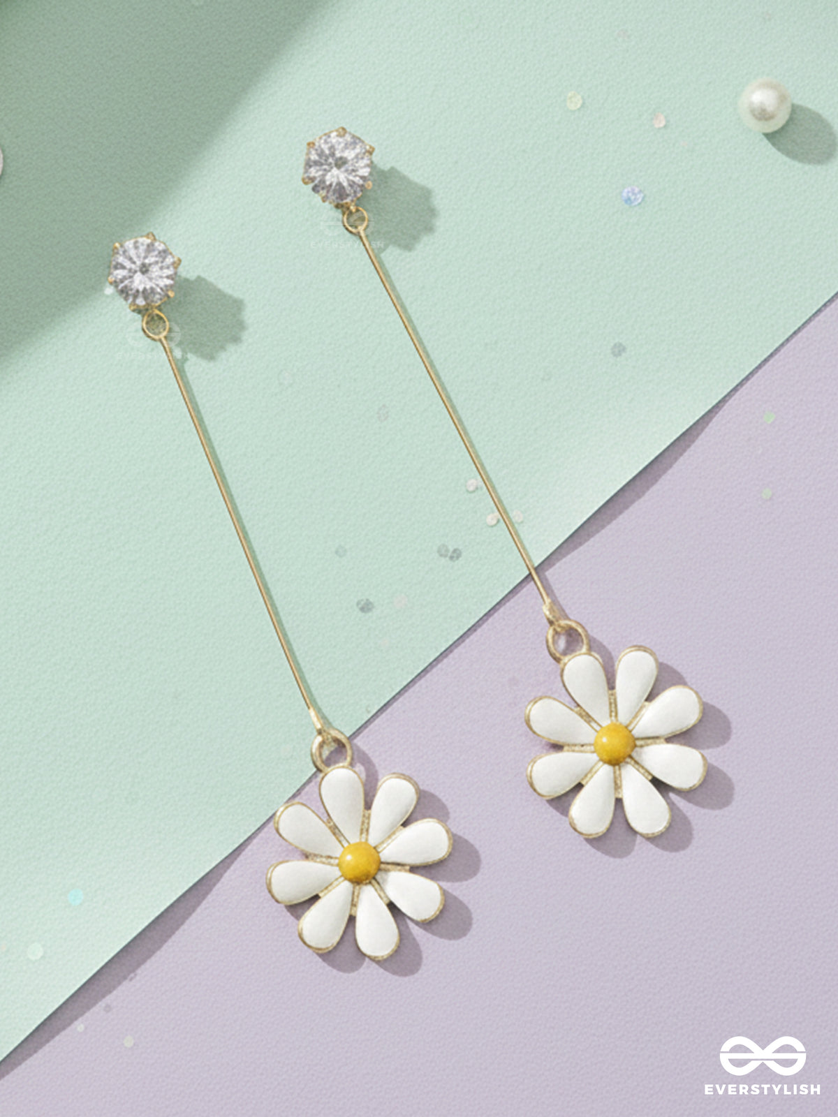 The Droopy Daisy- Golden Enameled Earrings