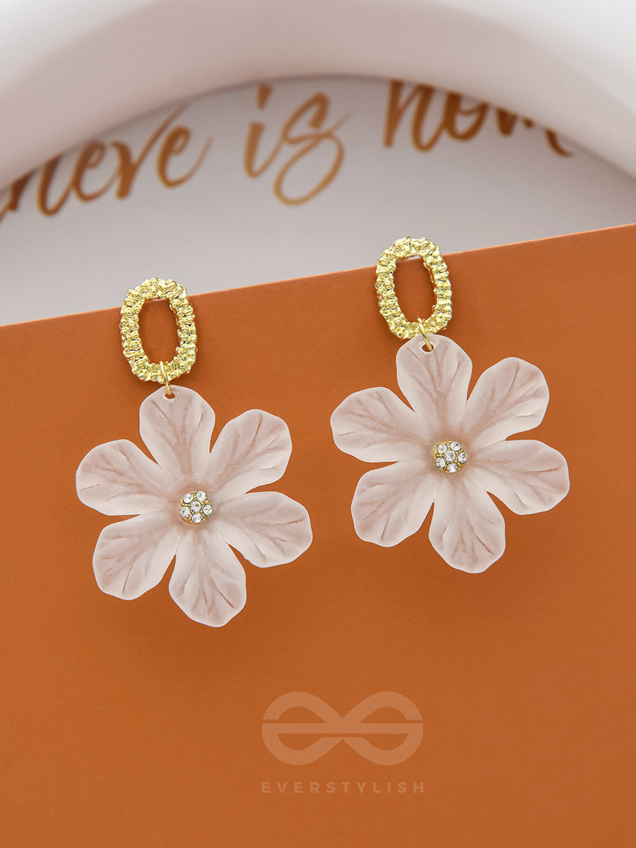 The Spring Blossom- White And Golden Earrings