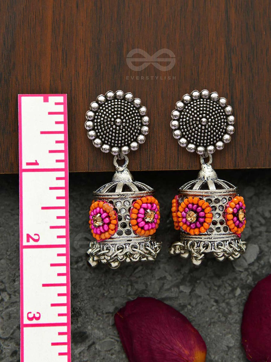 Antique Mystique- Pink And Orange Beads Oxidised Earrings