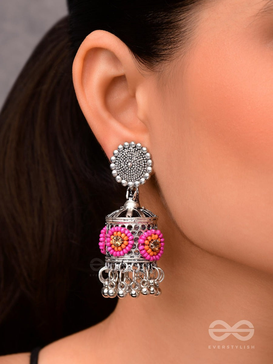 Antique Mystique- Pink And Orange Beads Oxidised Earrings