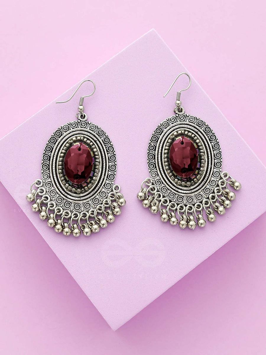 The Victorian Spell - Purple Crystals Silver Necklace And Earrings Set