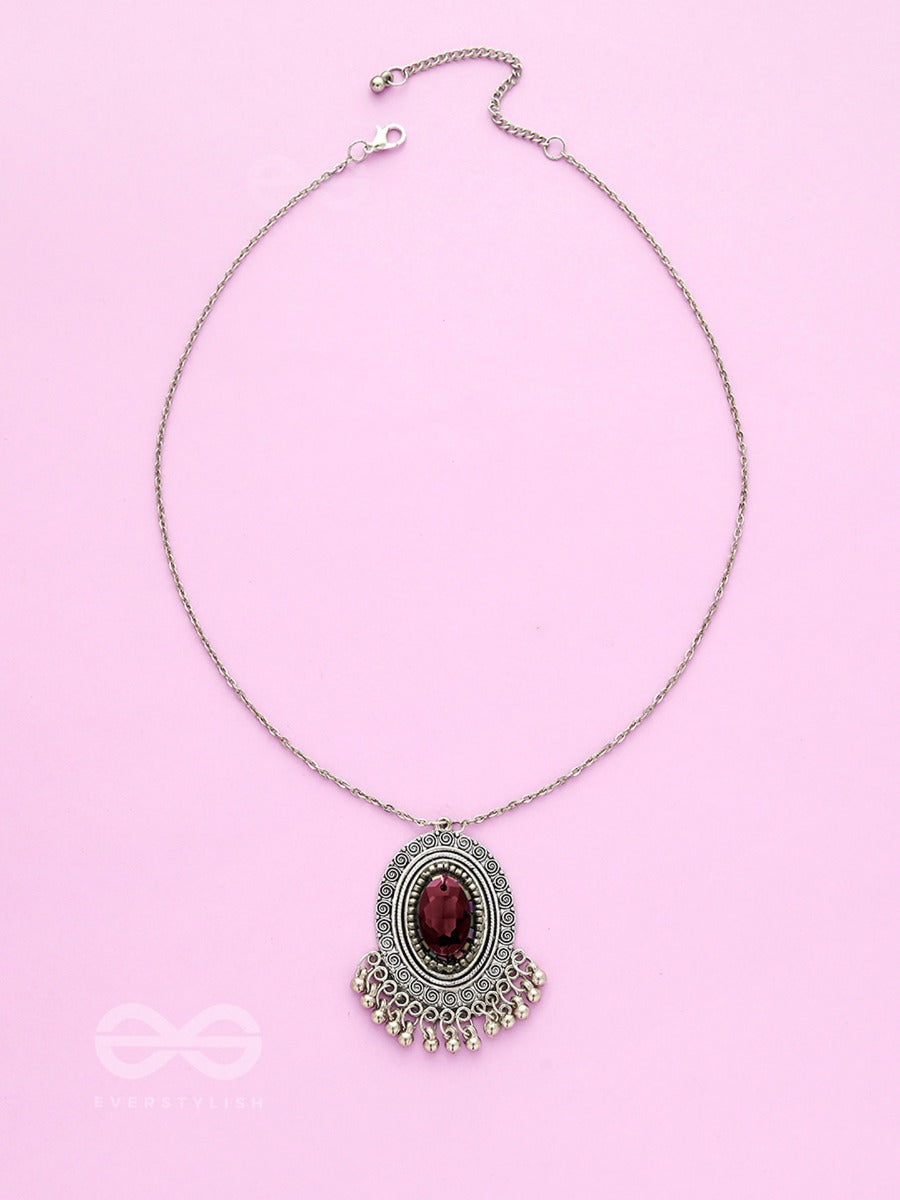 The Victorian Spell - Purple Crystals Silver Necklace And Earrings Set