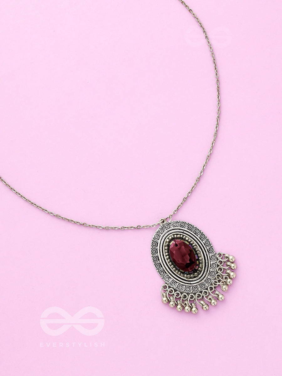 The Victorian Spell - Purple Crystals Silver Necklace And Earrings Set