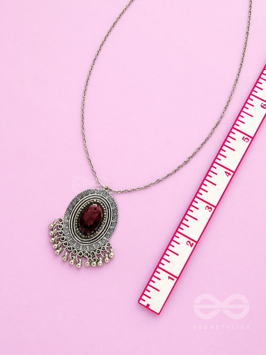 The Victorian Spell - Purple Crystals Silver Necklace And Earrings Set