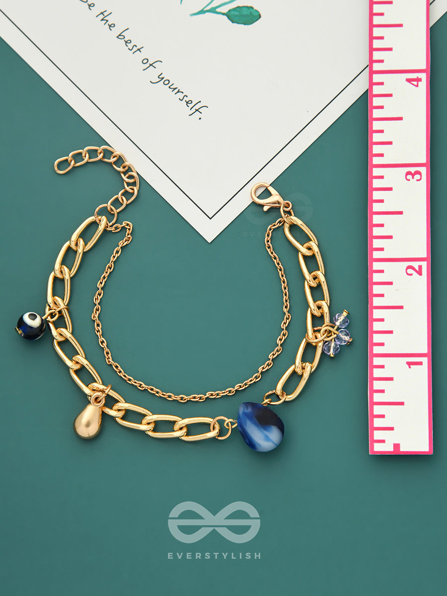 The Indigo Imprint- Evil Eye Stone And Blue Crystals Studded Golden Bracelet