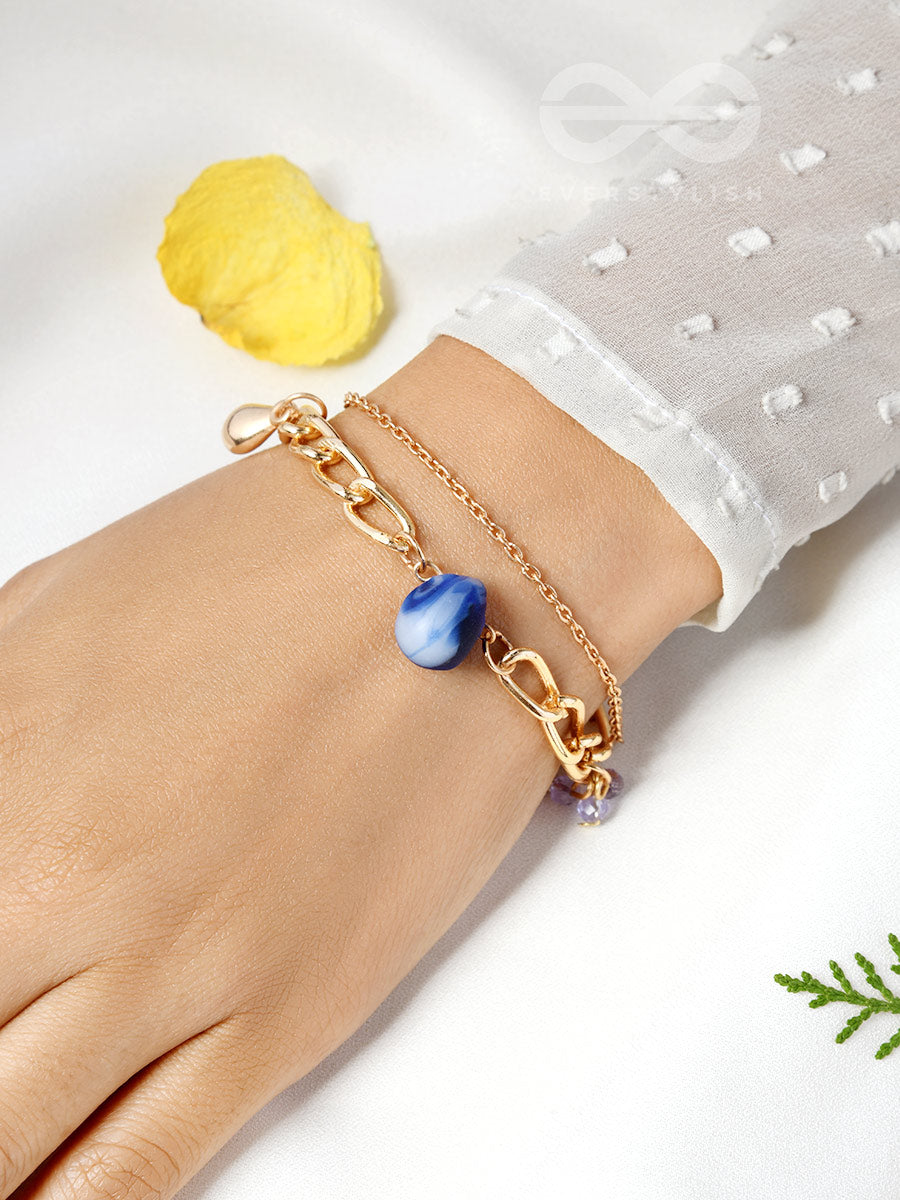 The Indigo Imprint- Evil Eye Stone And Blue Crystals Studded Golden Bracelet