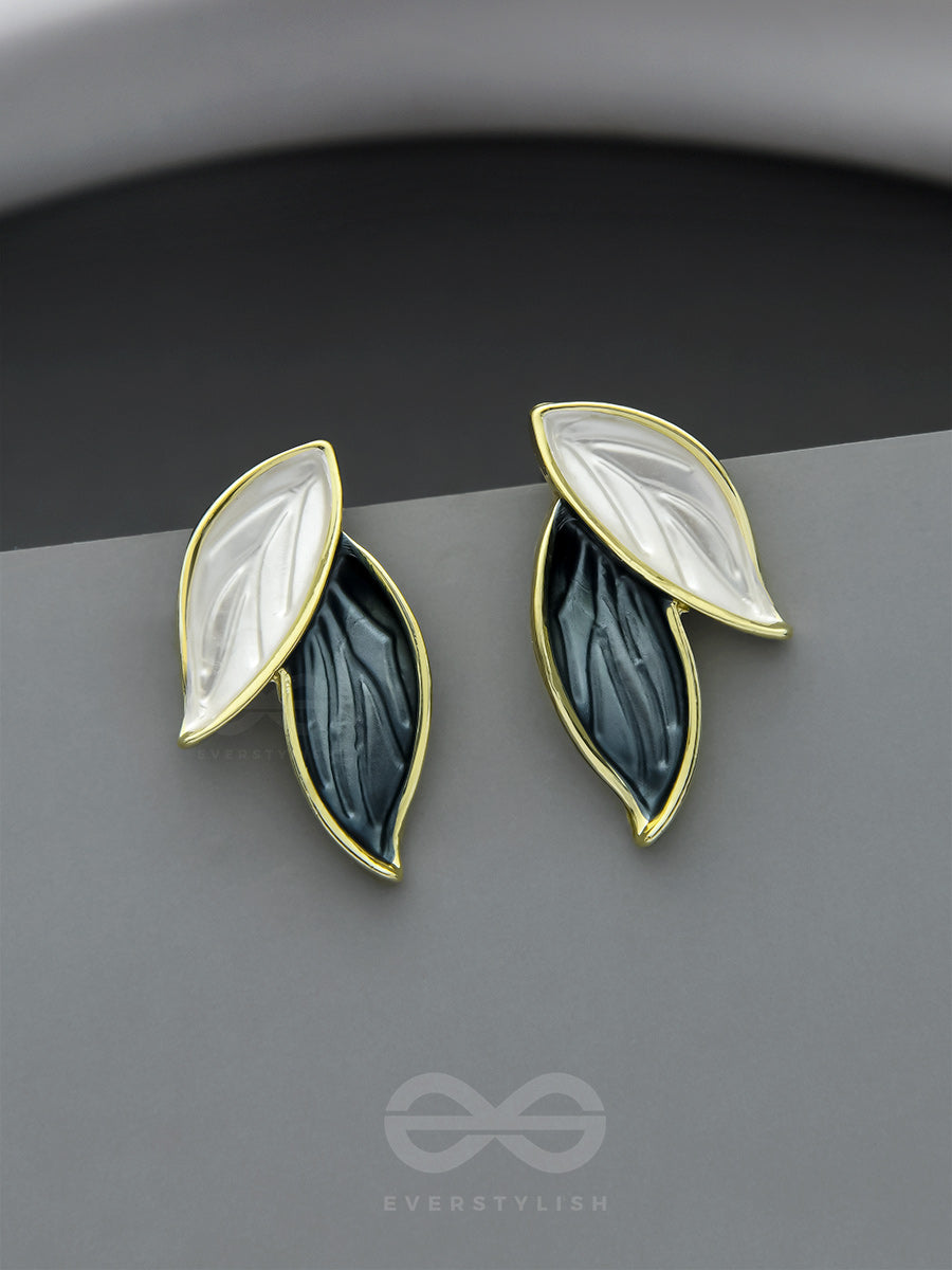 Petals Panache- Golden Enamelled Earrings (Denim Blue)