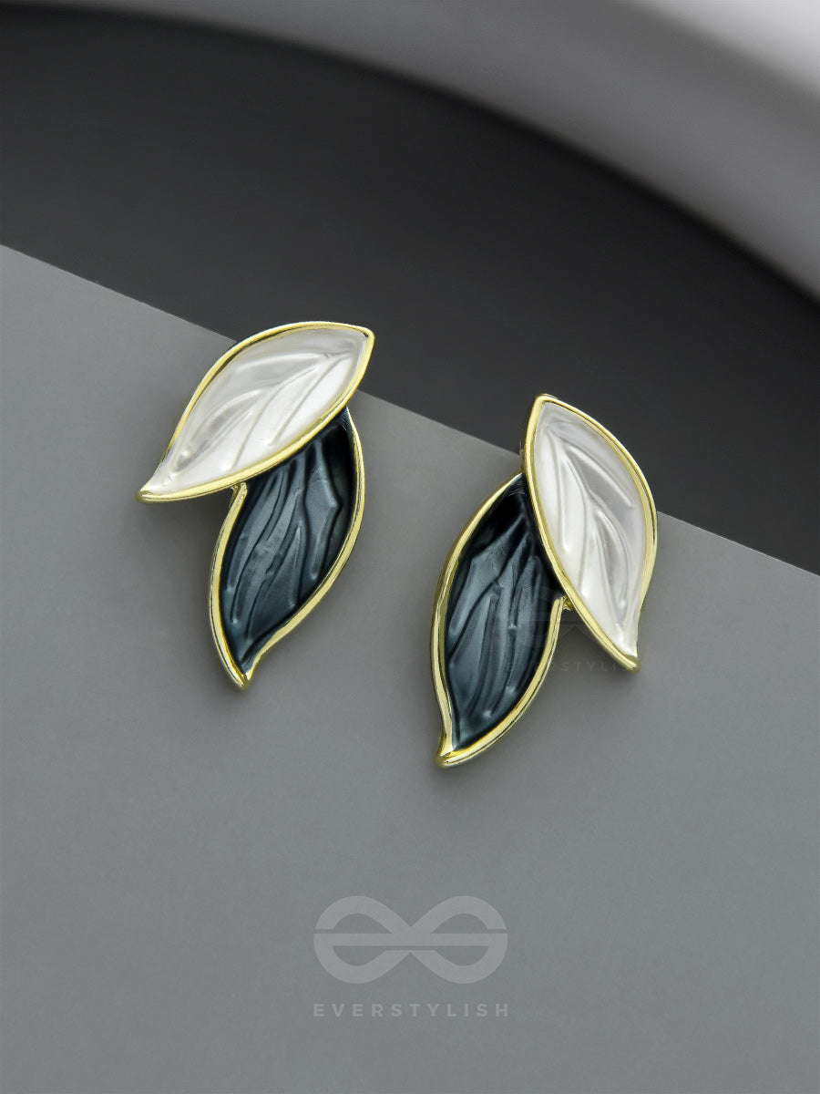 Petals Panache- Golden Enamelled Earrings (Denim Blue)