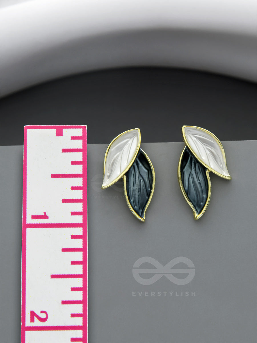 Petals Panache- Golden Enamelled Earrings (Denim Blue)