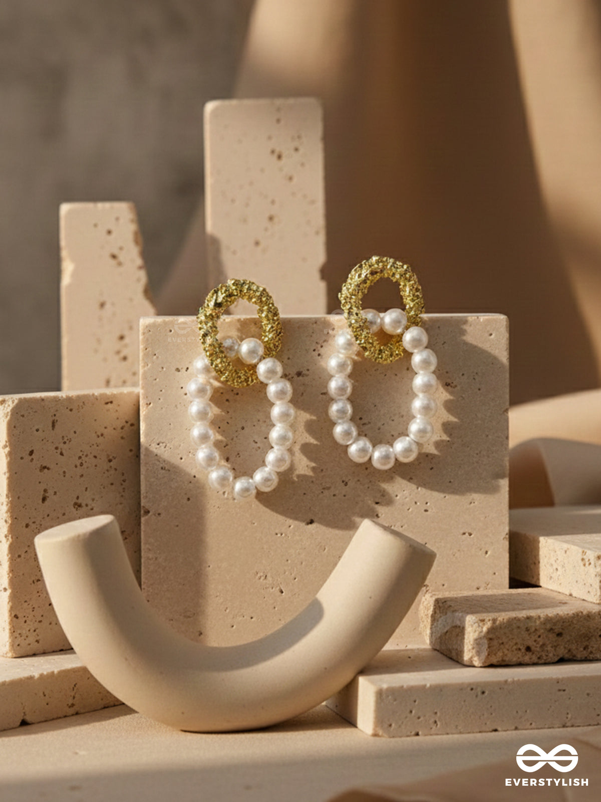 Sun N Moon- Golden Pearl Earrings