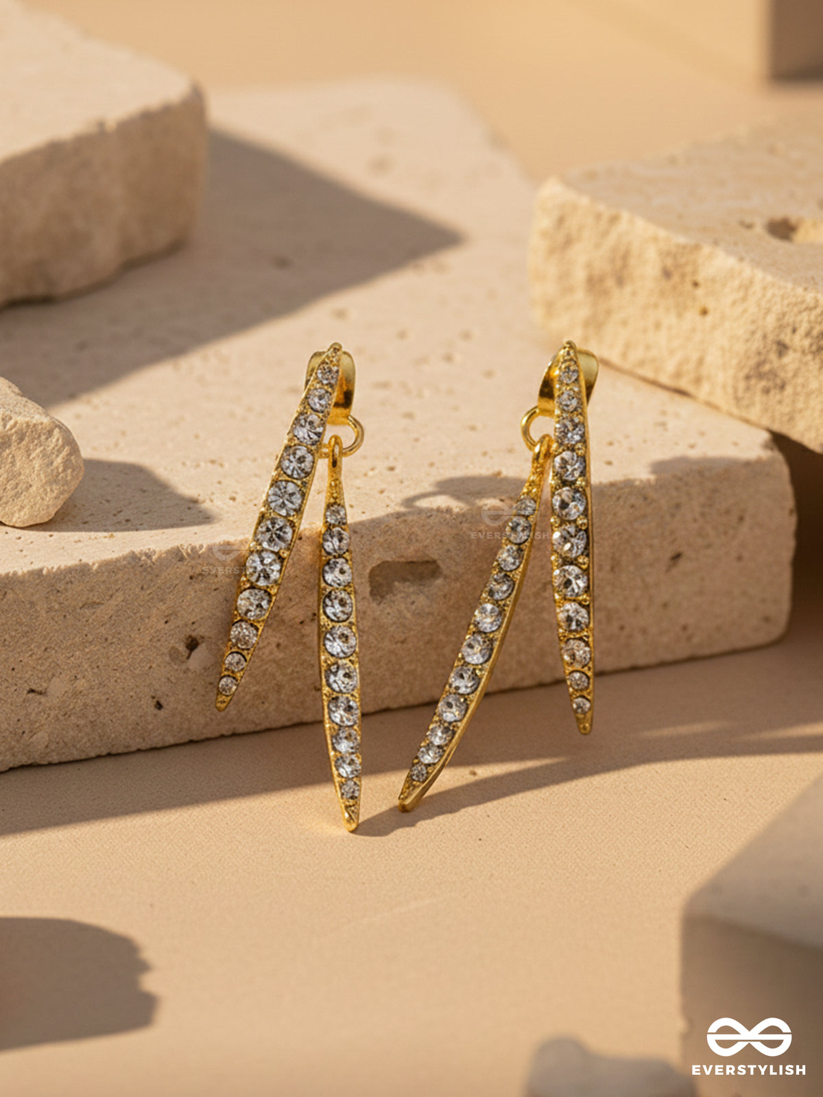 The Fall Of Grace- Golden Rhinestones Earrings