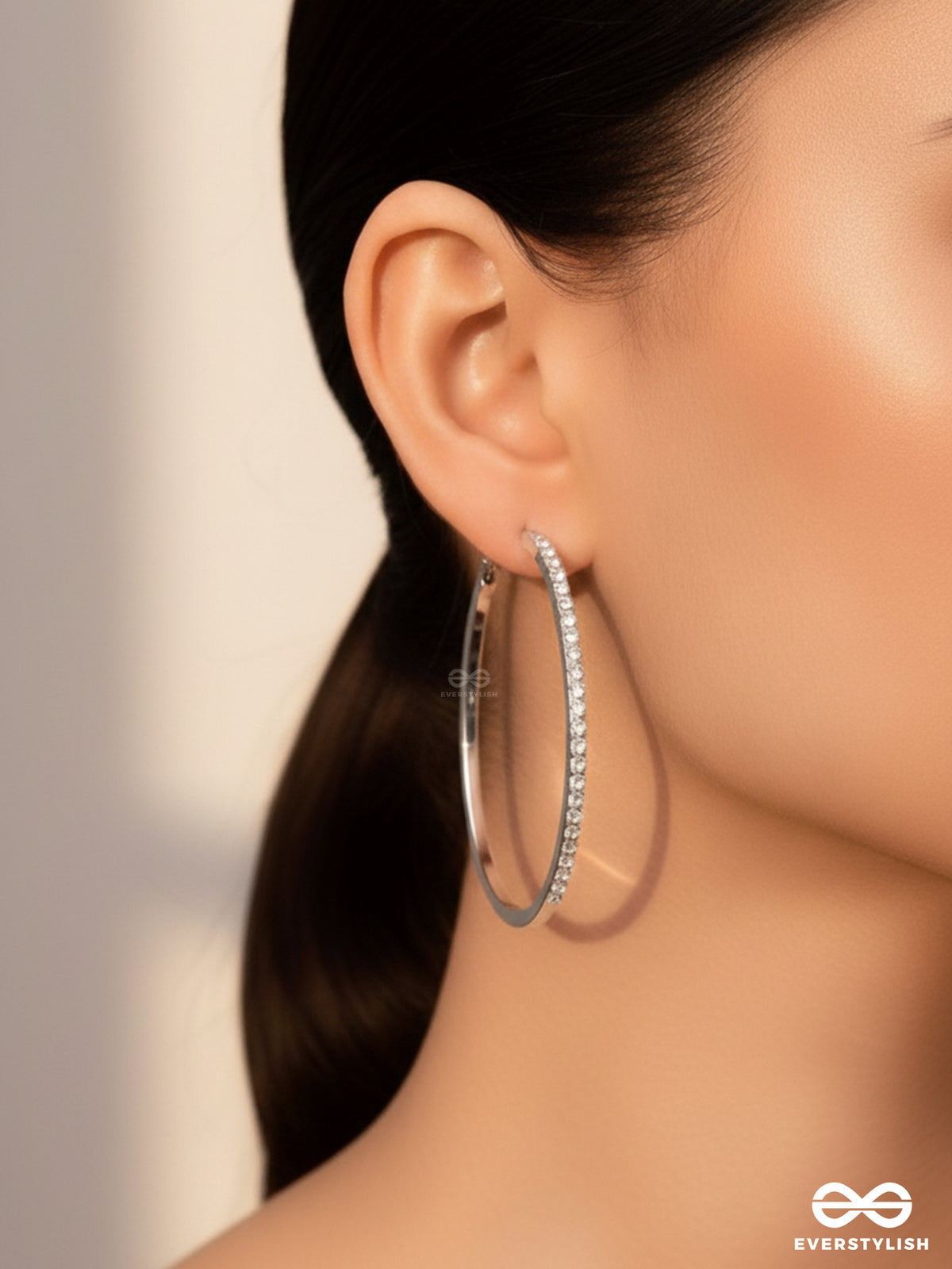 The Ring Of Light- Silver Rhinestones Hoop Earrings