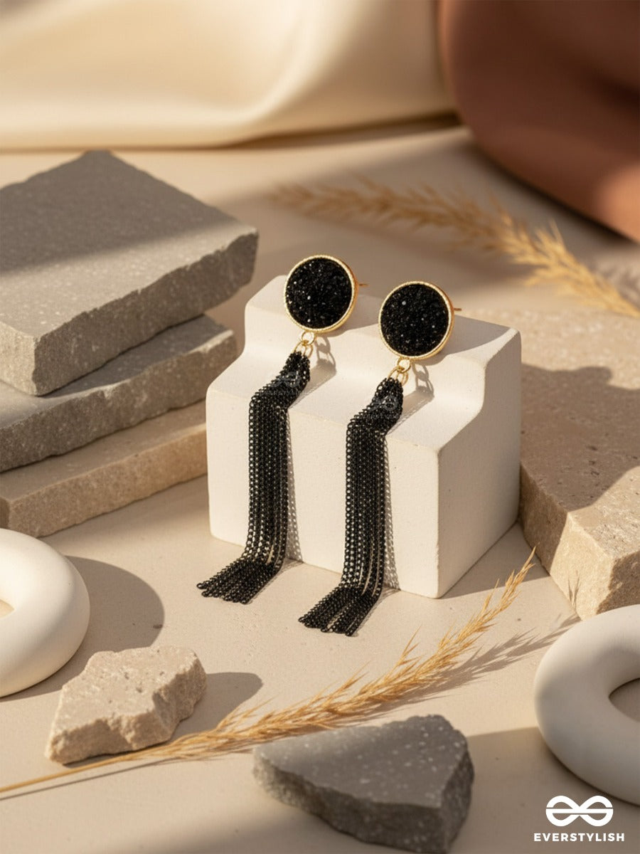 The Ebony Fall- Black And Golden Earrings