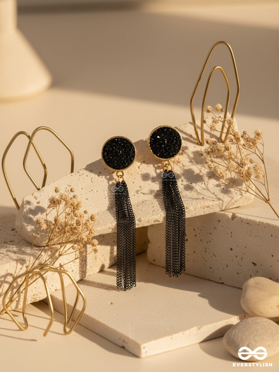 The Ebony Fall- Black And Golden Earrings
