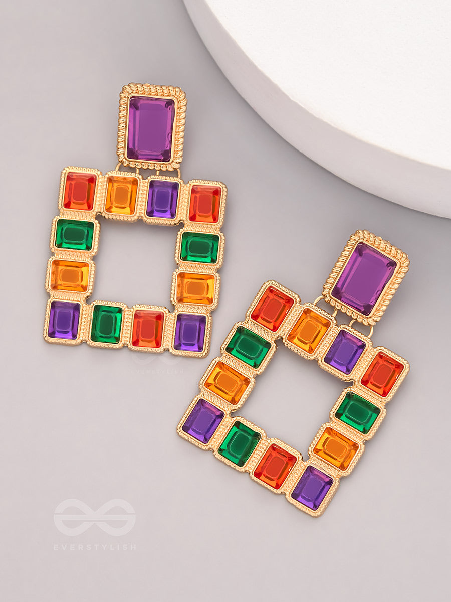 Sunshine N Rainbows- Golden Enamelled Earrings