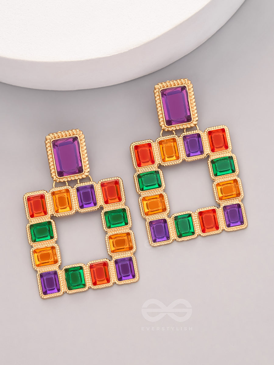 Sunshine N Rainbows- Golden Enamelled Earrings