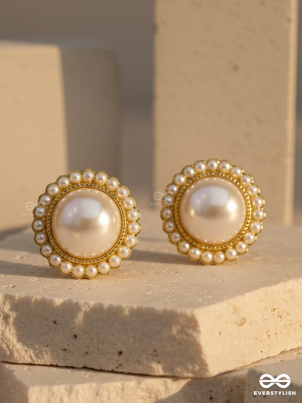 The Orb Of Night- White And Golden Pearl Earrings