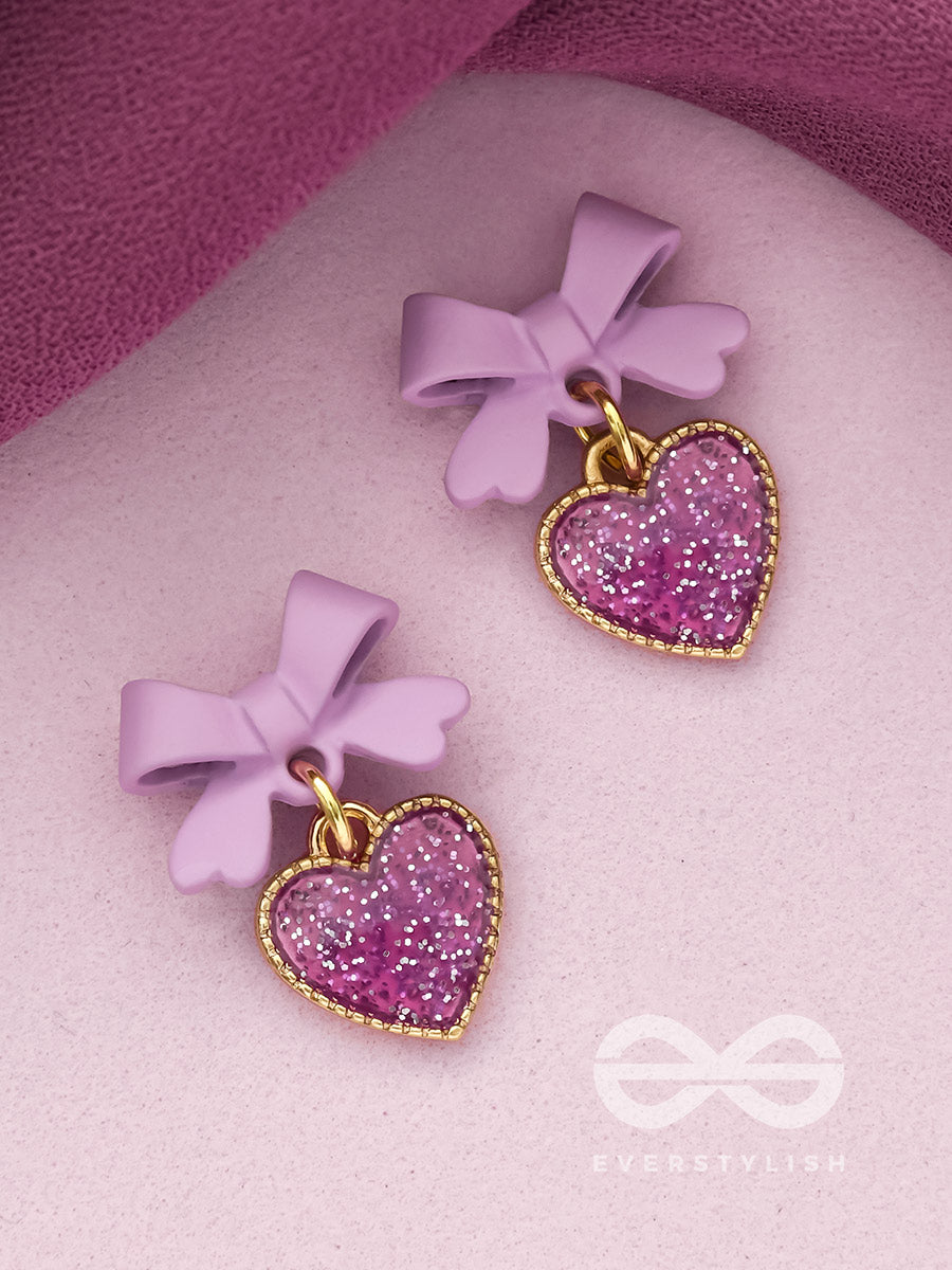 Heart-Shaped Candy Box- Lavender And Golden Earrings