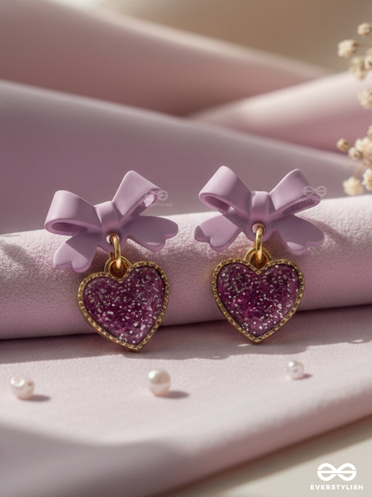 Heart-Shaped Candy Box- Lavender And Golden Earrings