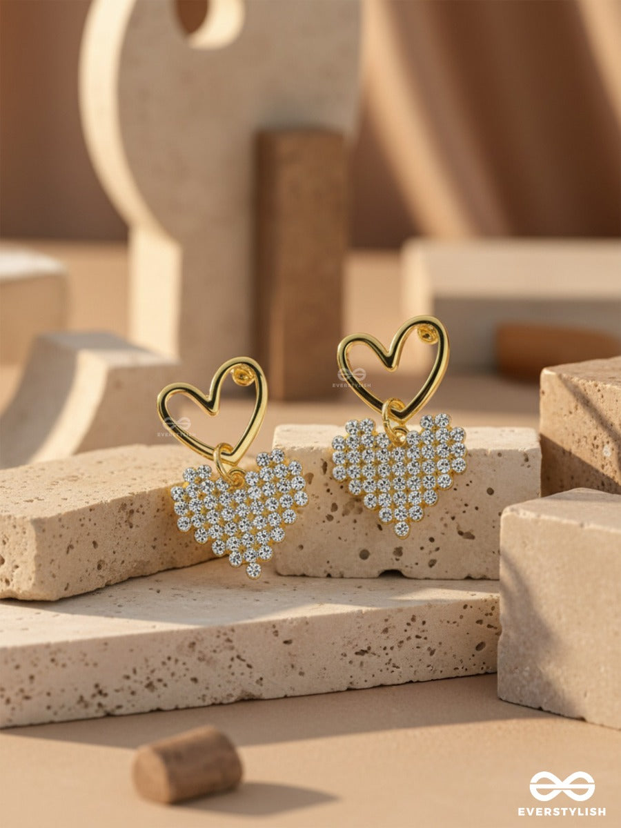 Heart-Eyes- Classy Golden Rhinestones Earrings