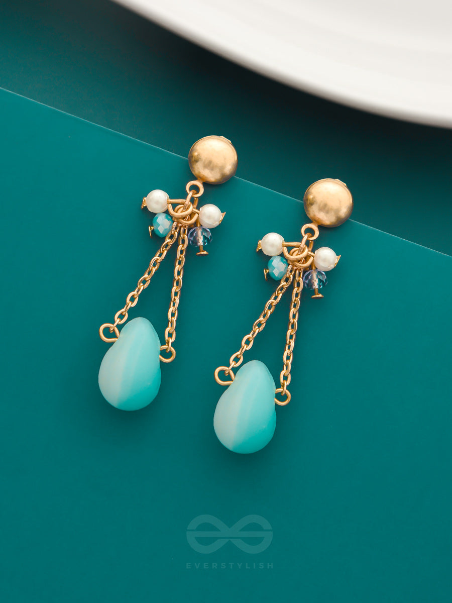 The Morning Mist- Blue And White Stone Golden Earrings