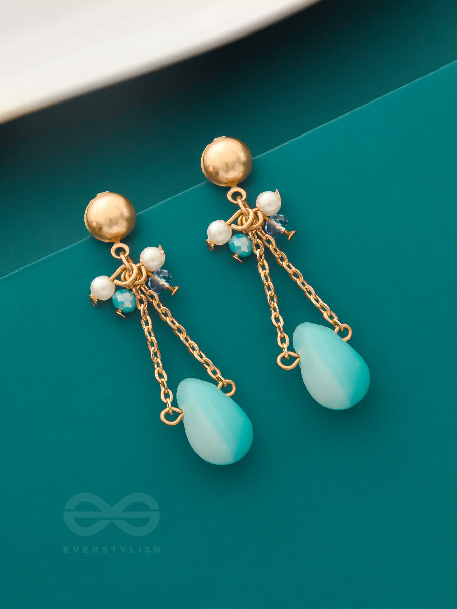 The Morning Mist- Blue And White Stone Golden Earrings