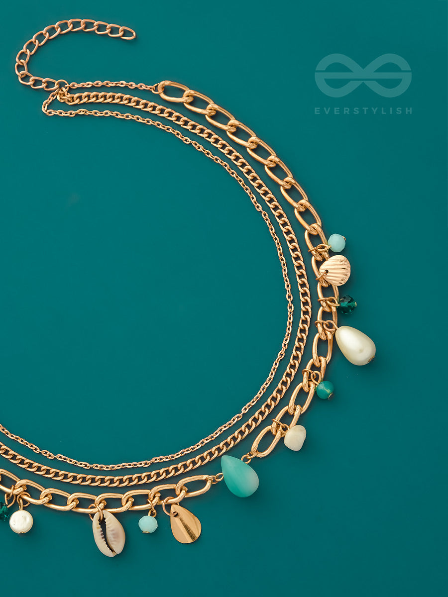 Beach'in- Multicolored Stones Studded Golden Neckpiece With Anti-Tarnish Coating