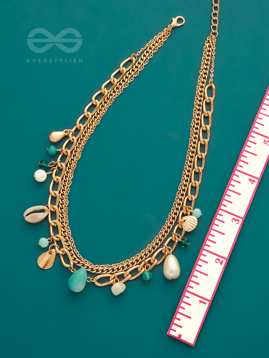 Beach'in- Multicolored Stones Studded Golden Neckpiece With Anti-Tarnish Coating