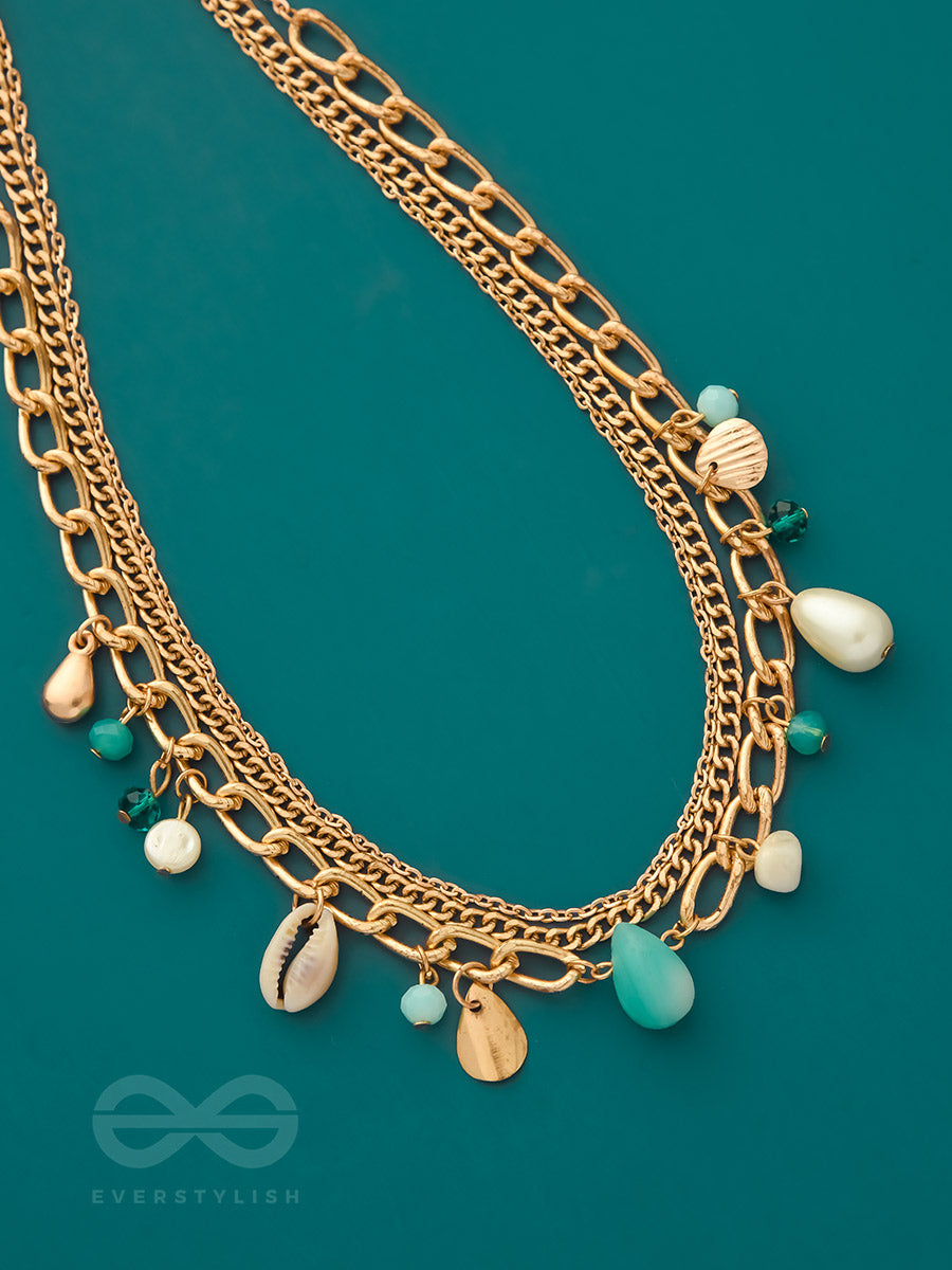 Beach'in- Multicolored Stones Studded Golden Neckpiece With Anti-Tarnish Coating