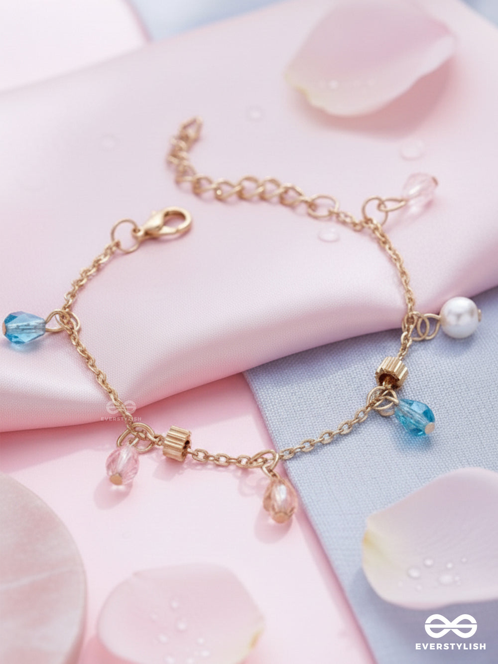 The Shimmering Sleet- Pearl And Crystals Studded Golden Bracelet
