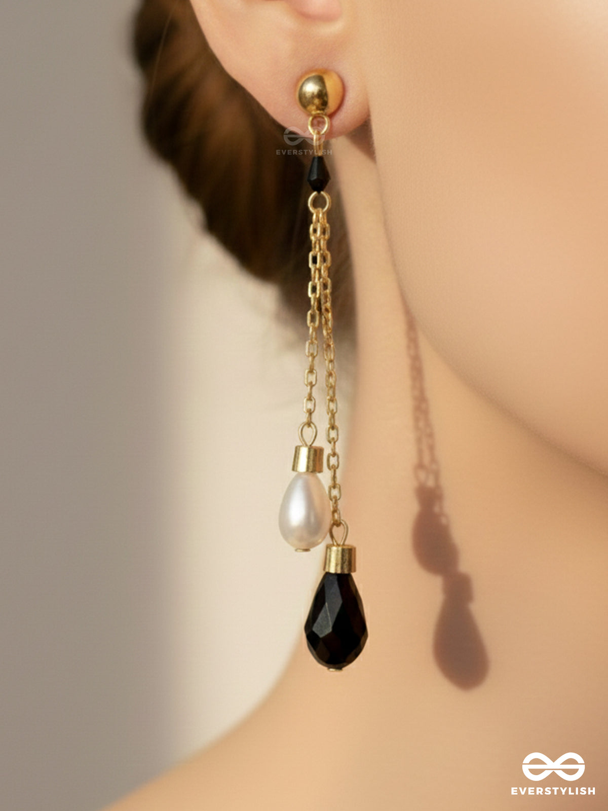 The Foggy Night- Black And White Golden Dangler Earrings