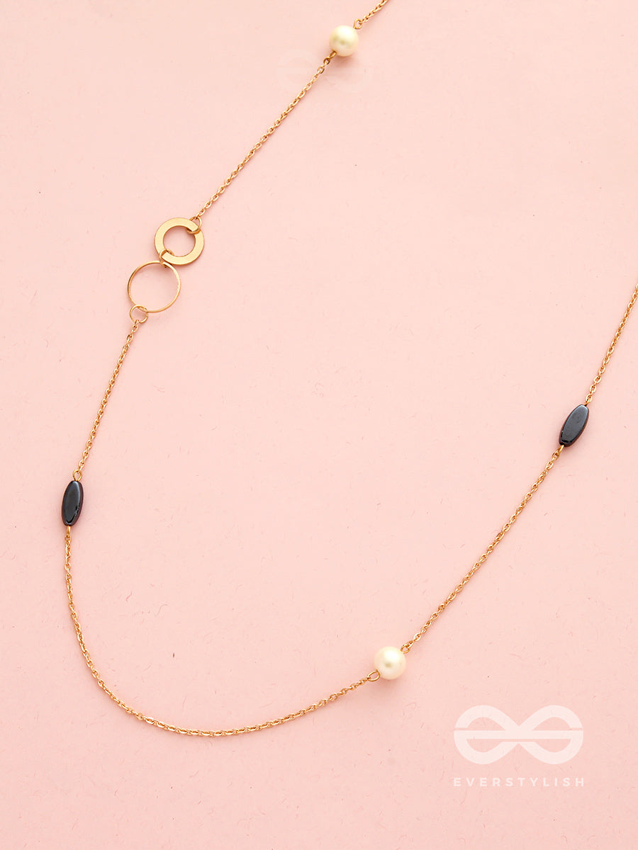 Yin And Yang- Pearl And Stone Studded Golden Necklace With Anti-Tarnish Coating