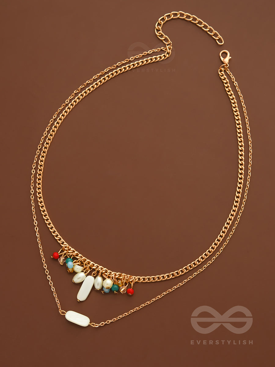 The Interstellar Charm- Pearls And Beads Studded Golden Necklace With Anti-Tarnish Coating