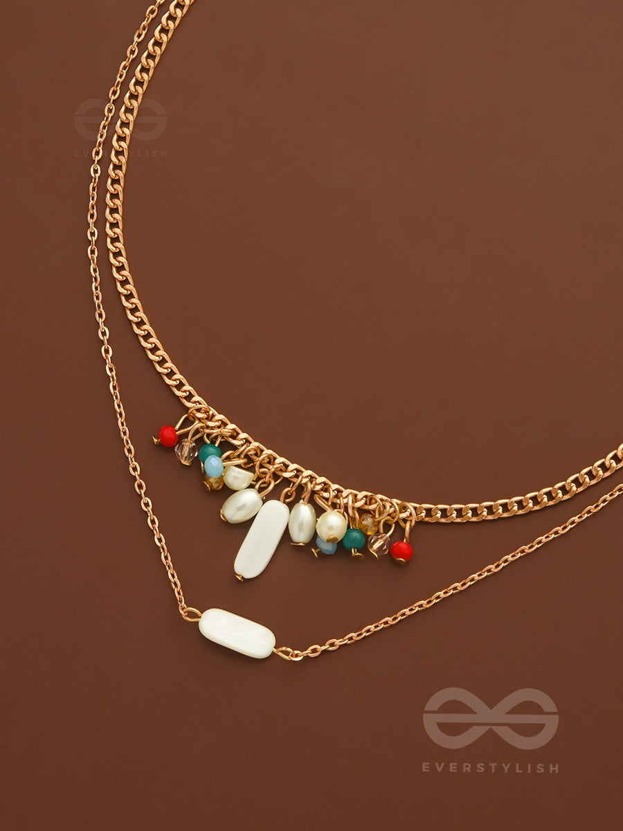 The Interstellar Charm- Pearls And Beads Studded Golden Necklace With Anti-Tarnish Coating