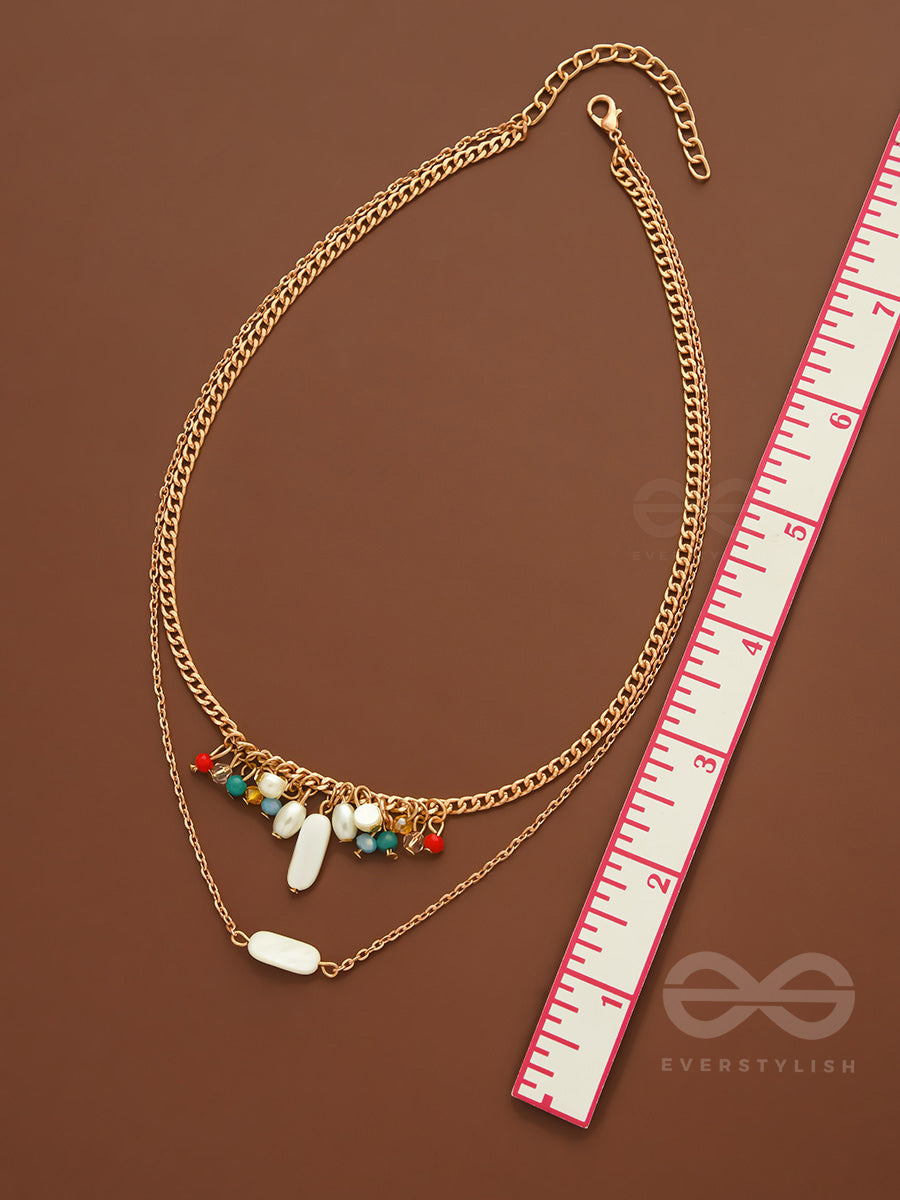 The Interstellar Charm- Pearls And Beads Studded Golden Necklace With Anti-Tarnish Coating