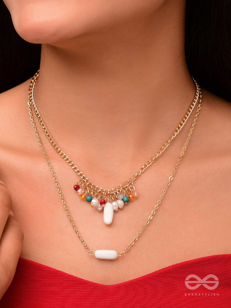 The Interstellar Charm- Pearls And Beads Studded Golden Necklace With Anti-Tarnish Coating