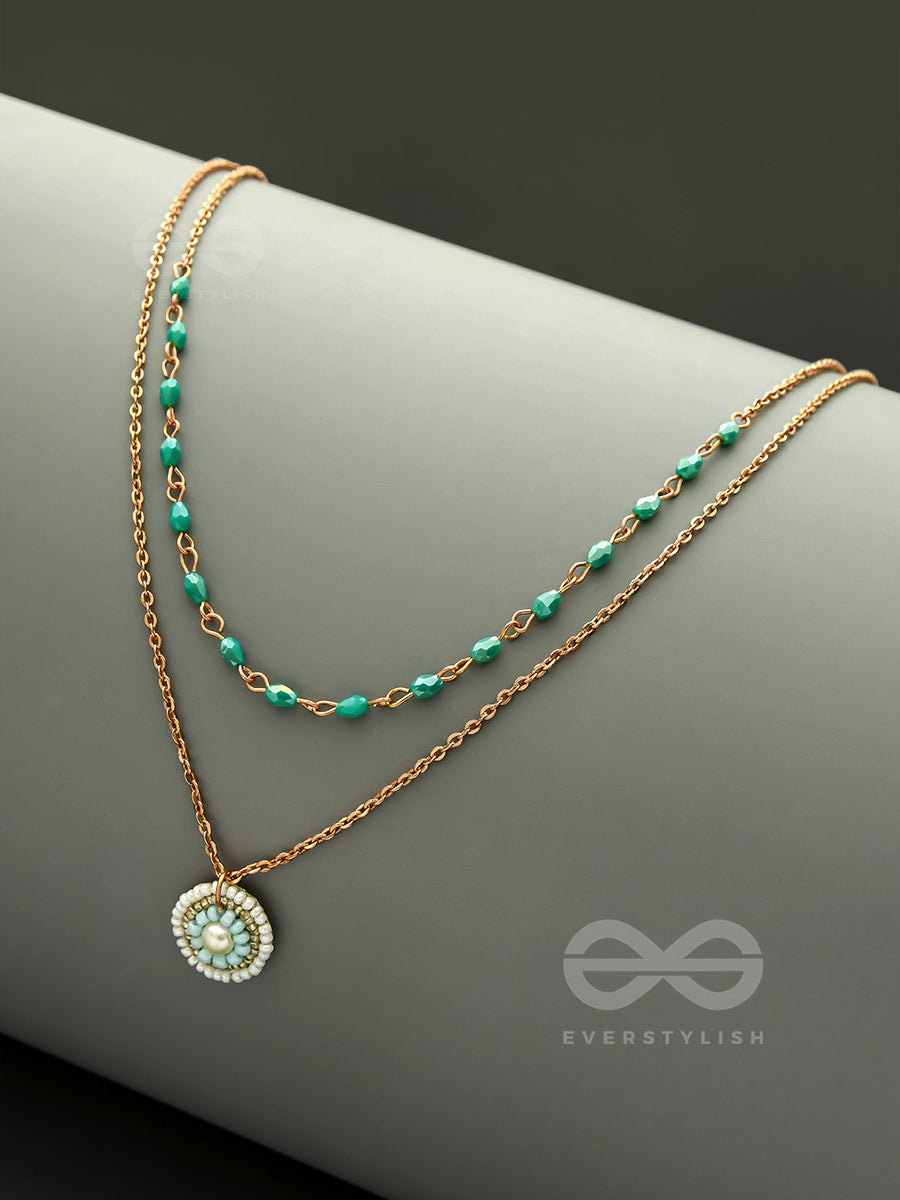 The Moonlit Sea- Beads Studded Embroidered Layered Golden Necklace With Anti-Tarnish Coating
