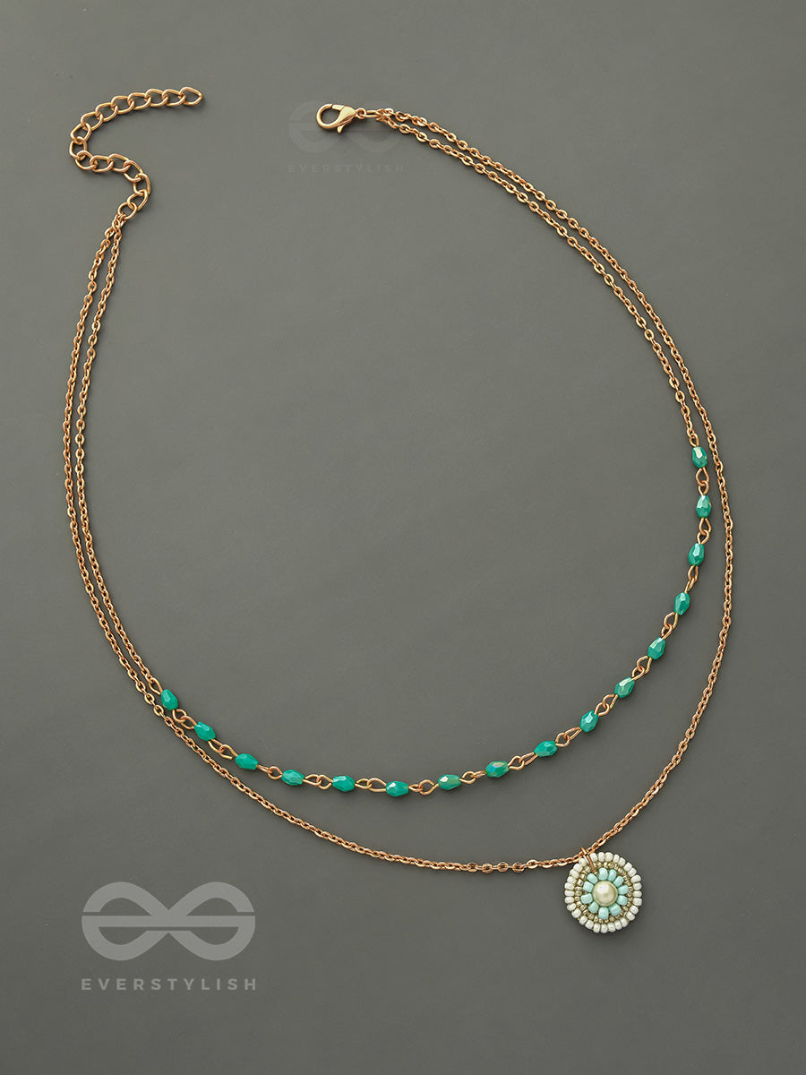 The Moonlit Sea- Beads Studded Embroidered Layered Golden Necklace With Anti-Tarnish Coating