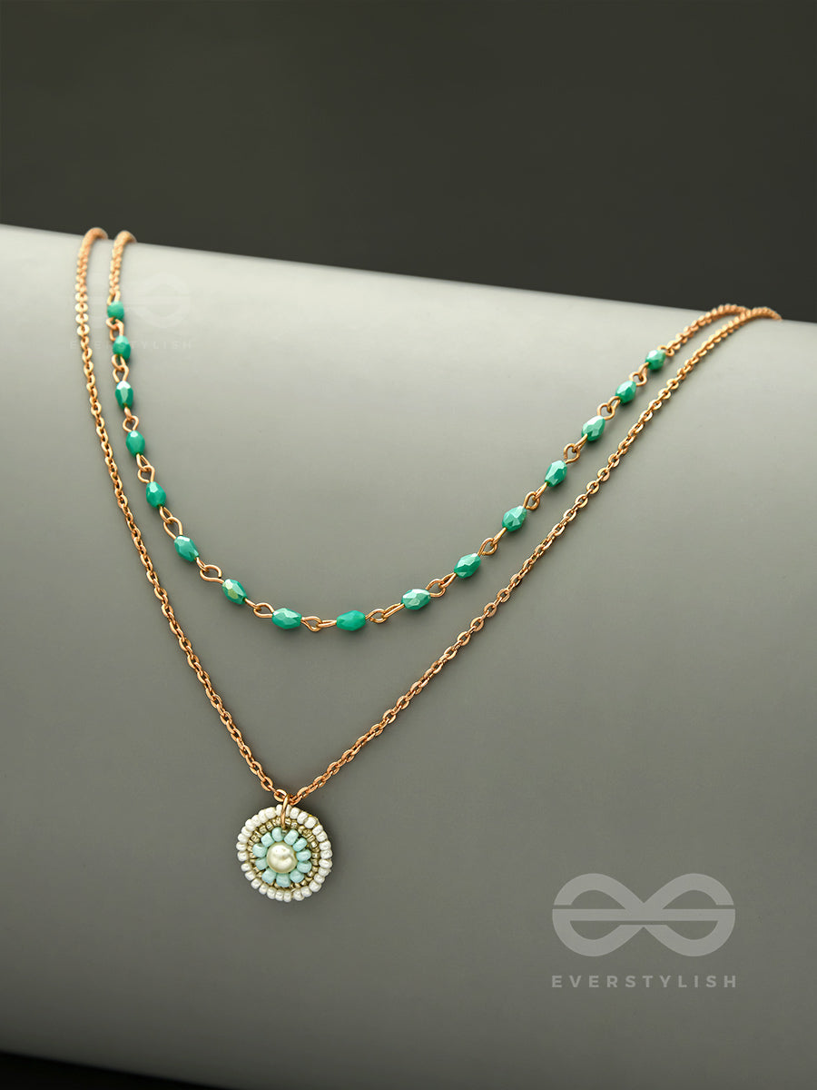 The Moonlit Sea- Beads Studded Embroidered Layered Golden Necklace With Anti-Tarnish Coating