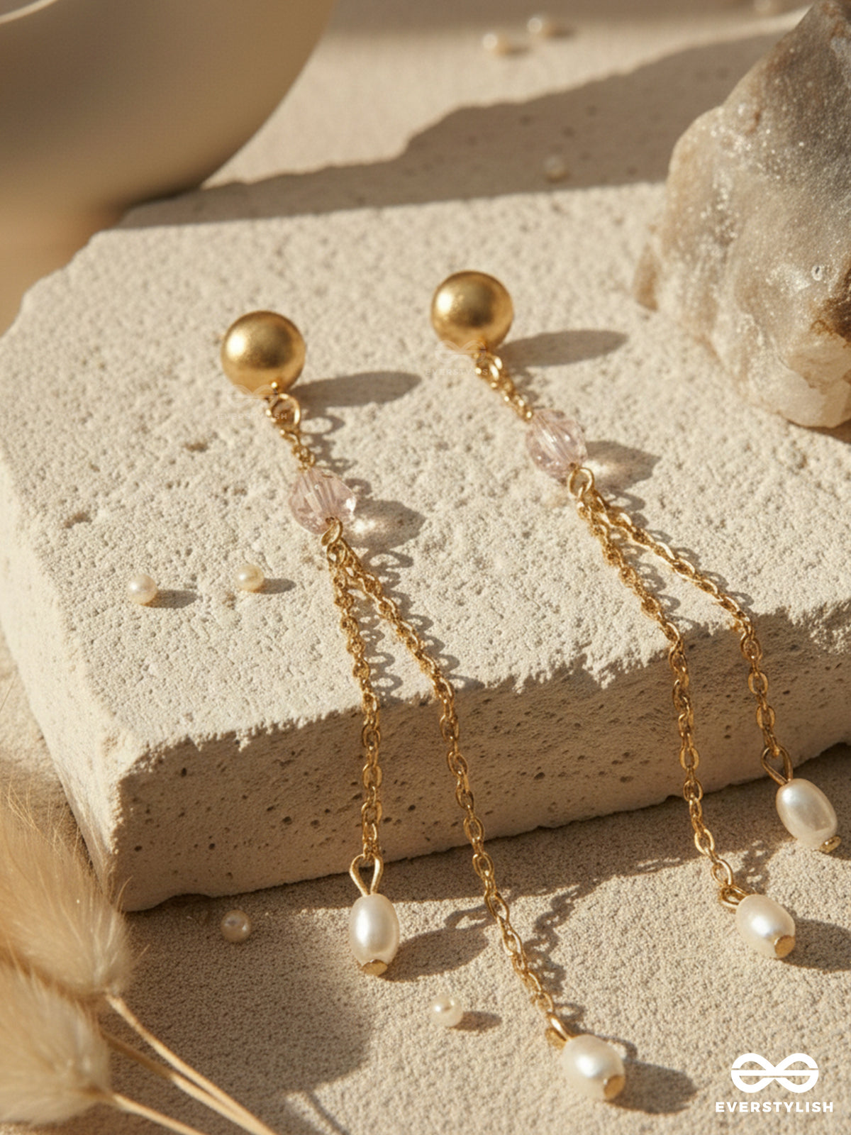 The Frozen Drops- Crystal And Pearl Studded Golden Earrings