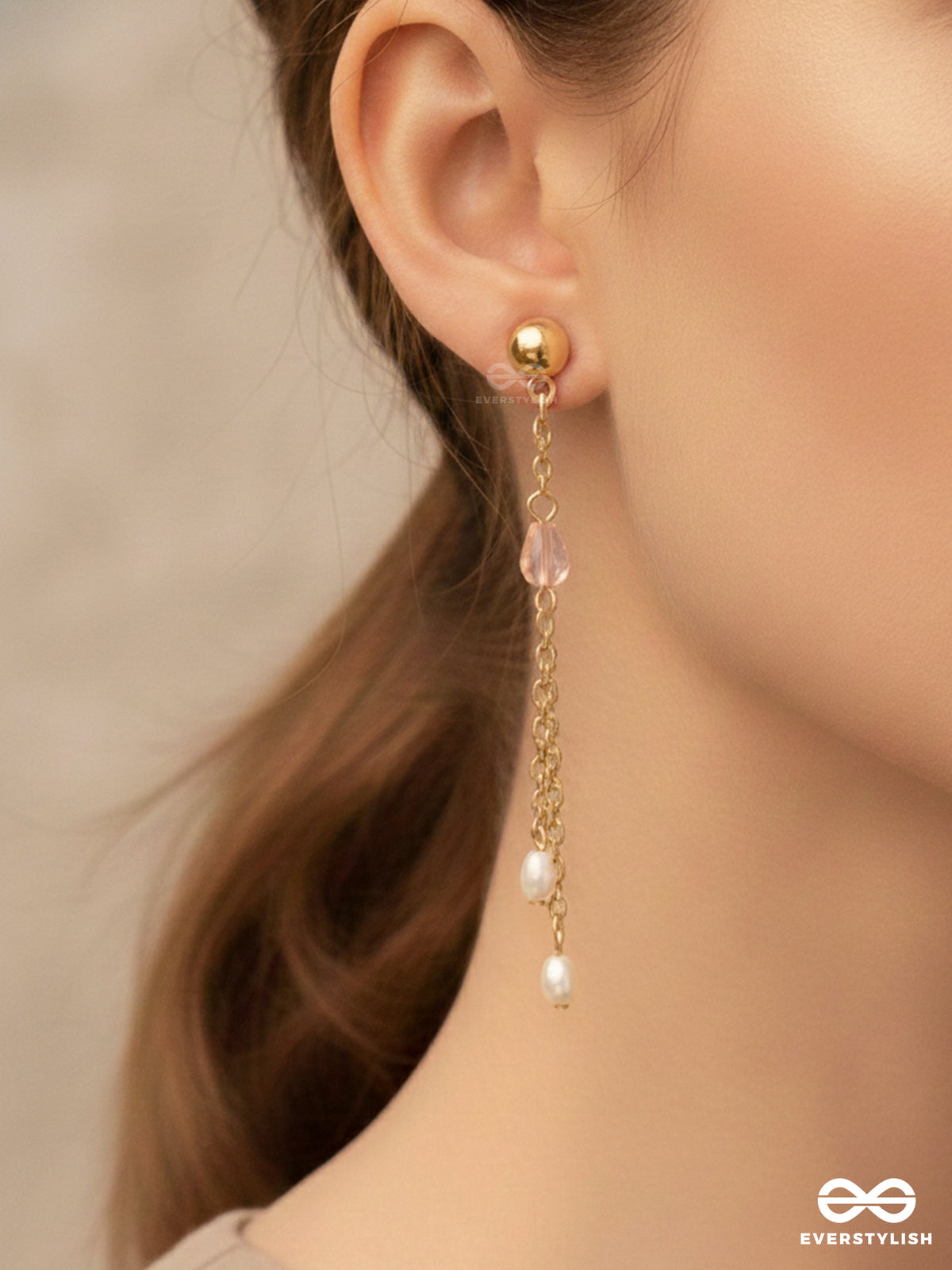 The Frozen Drops- Crystal And Pearl Studded Golden Earrings