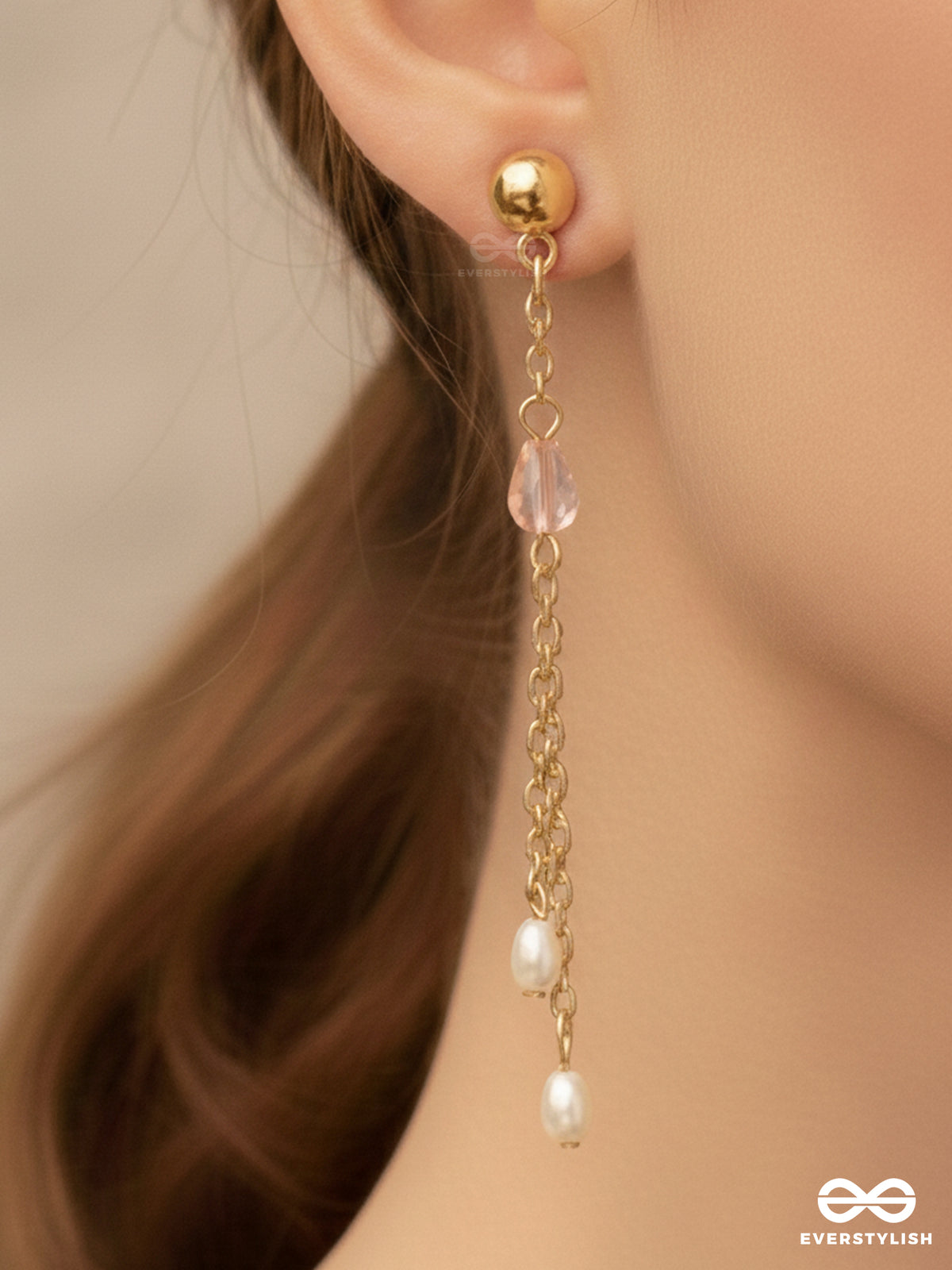 The Frozen Drops- Crystal And Pearl Studded Golden Earrings