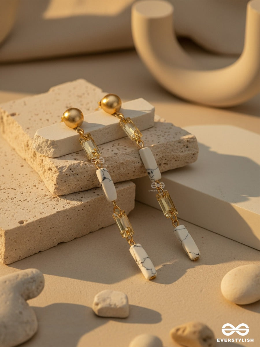 The Gleaming Snowfall- White Stone Studded Golden Earrings