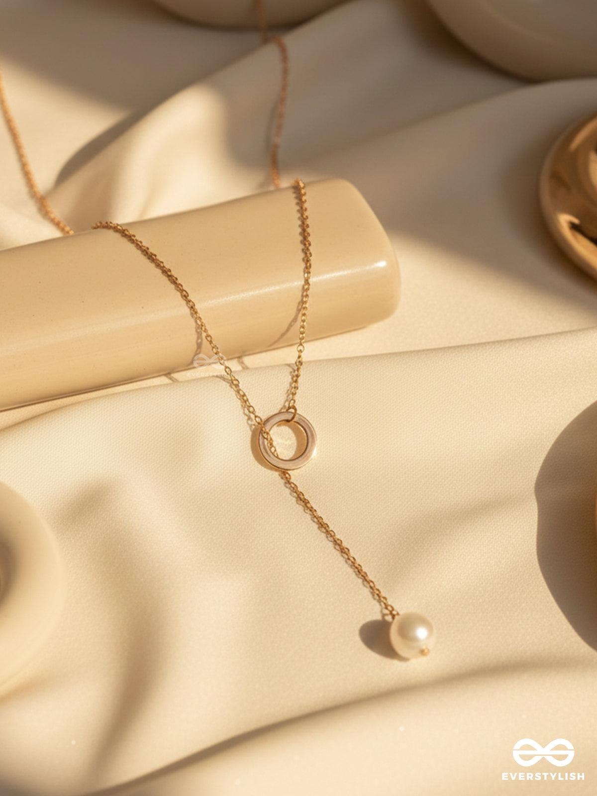 Drop-Down- Golden Pearl Necklace With Anti-Tarnish Coating